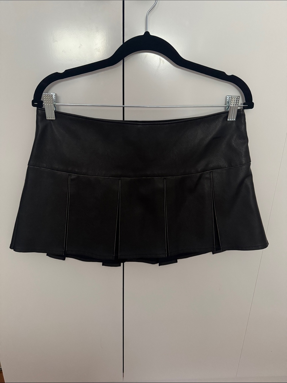 Black Faux Leather Pleated Mini Skirt